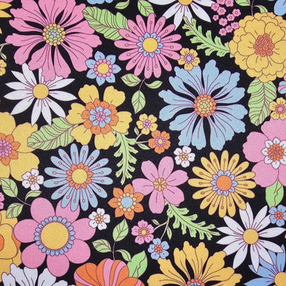 Bright Retro flower Desk Mat with black background 80x30cm