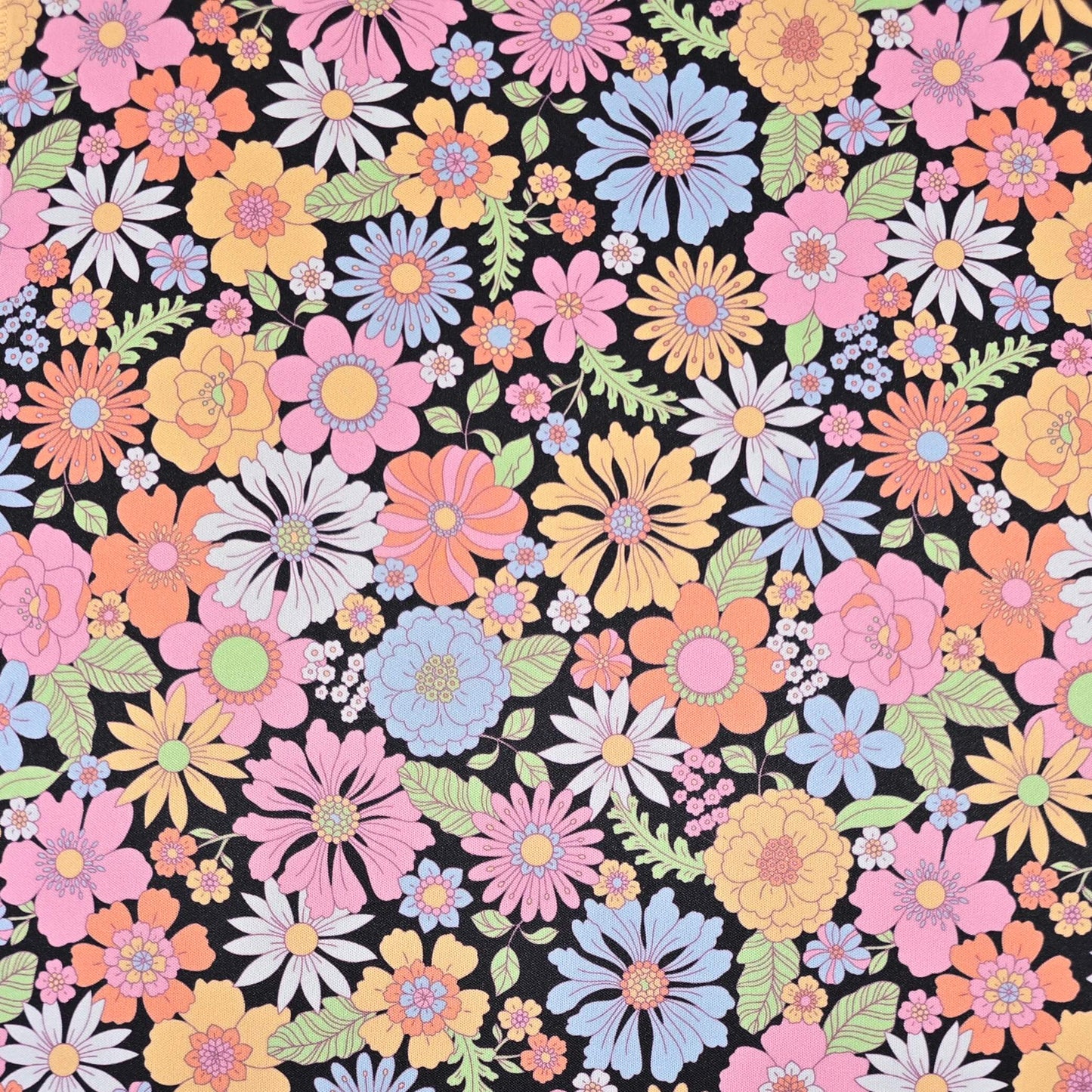 Bright Retro flower Desk Mat with black background 80x30cm