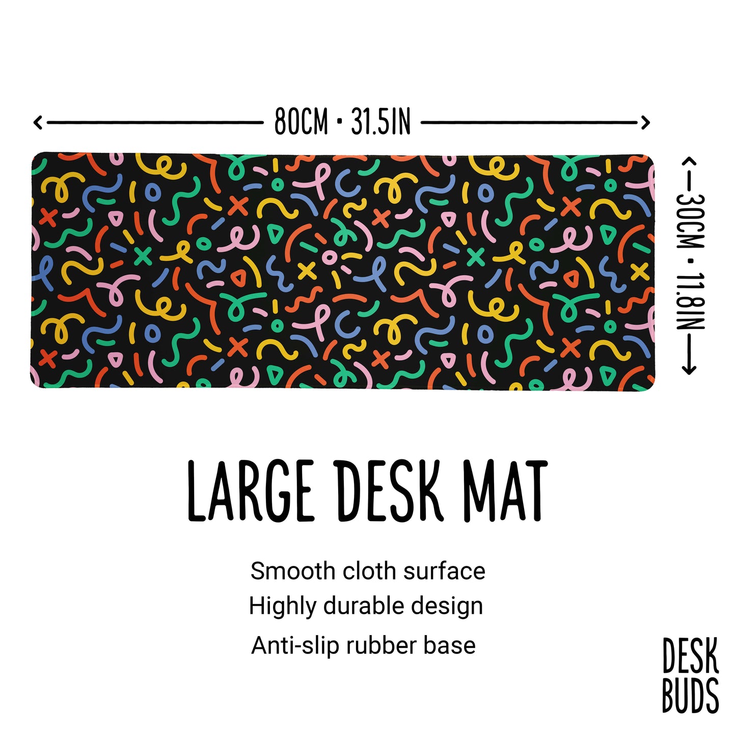 Bright colour squiggles large desk mat 80cm x 30cm