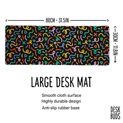 Bright colour squiggles large desk mat 80cm x 30cm