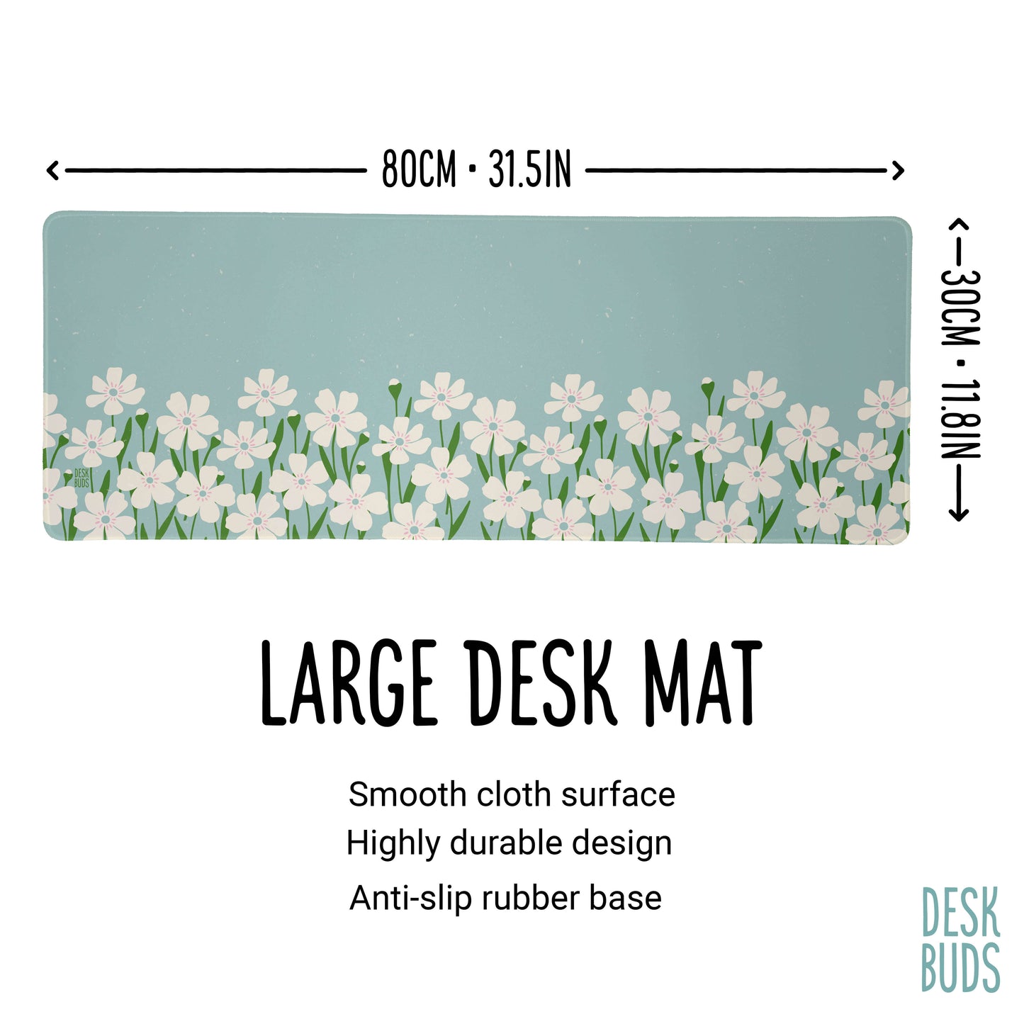 Floral Border Large Desk Mat - mint green with cream flowers