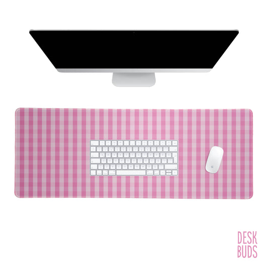 Pink gingham large desk mouse pad - 80x30cm