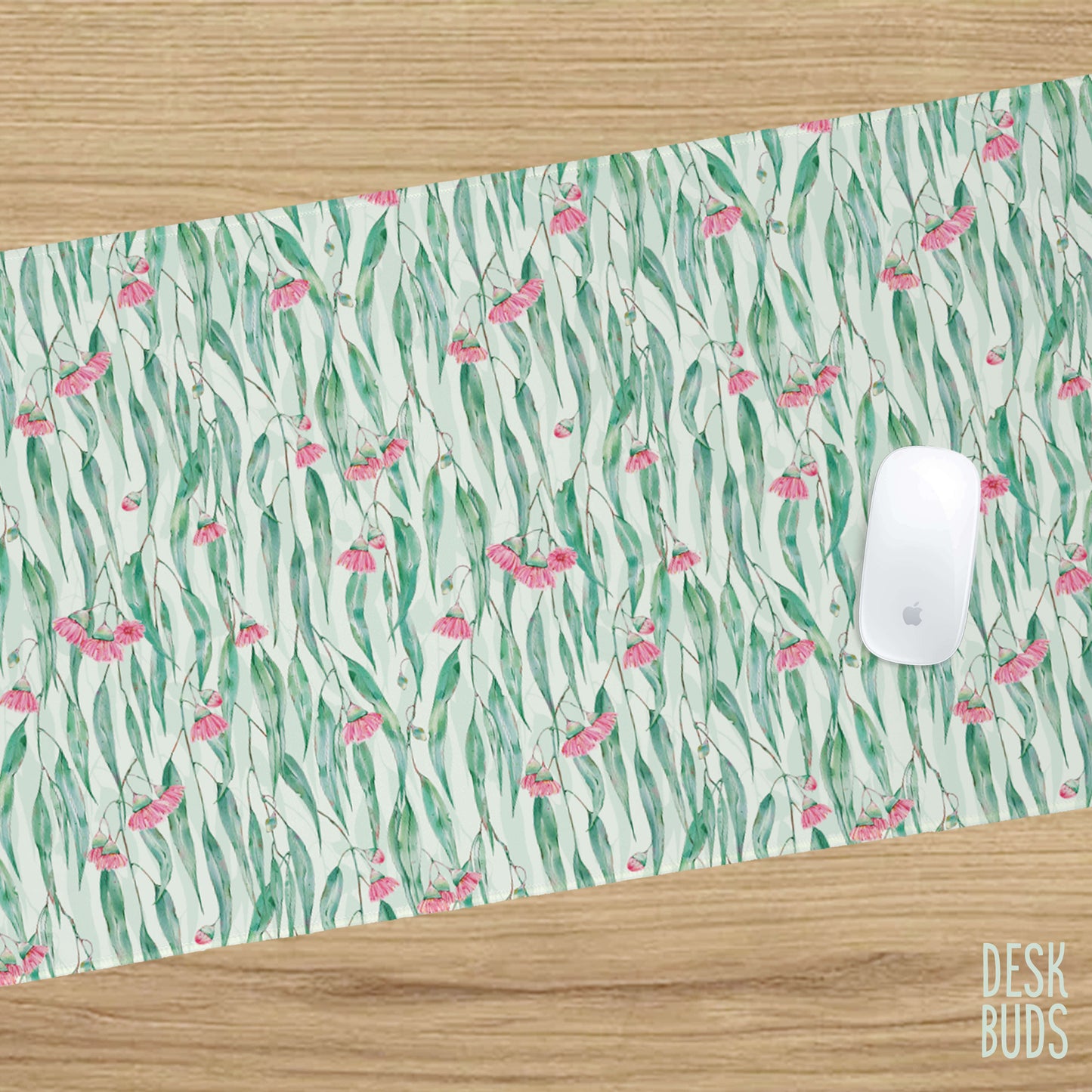 Gum leaves with pink blossom extra large desk mat 80cm x 30cm