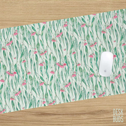 Gum leaves with pink blossom extra large desk mat 80cm x 30cm