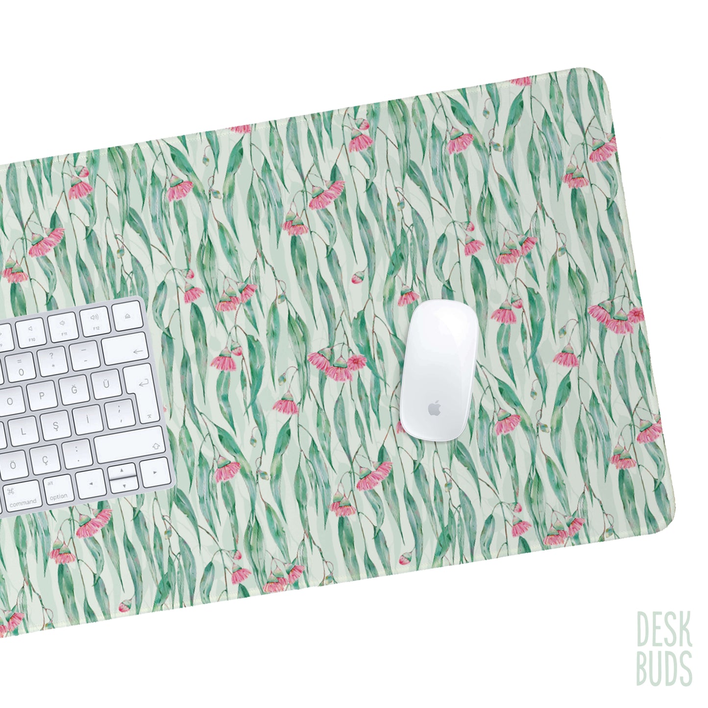 Gum leaves with pink blossom extra large desk mat 80cm x 30cm