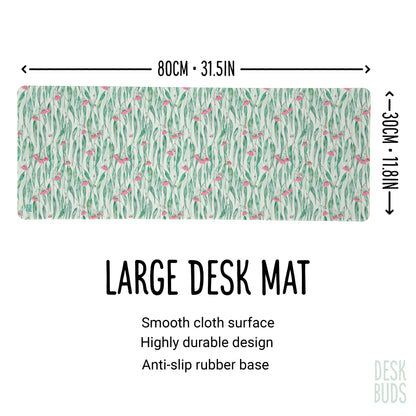 Gum leaves with pink blossom extra large desk mat 80cm x 30cm