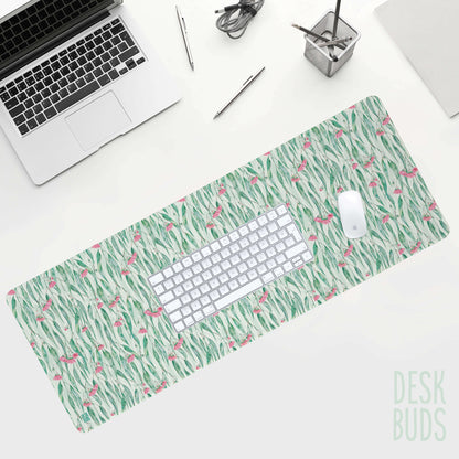 Gum leaves with pink blossom extra large desk mat 80cm x 30cm