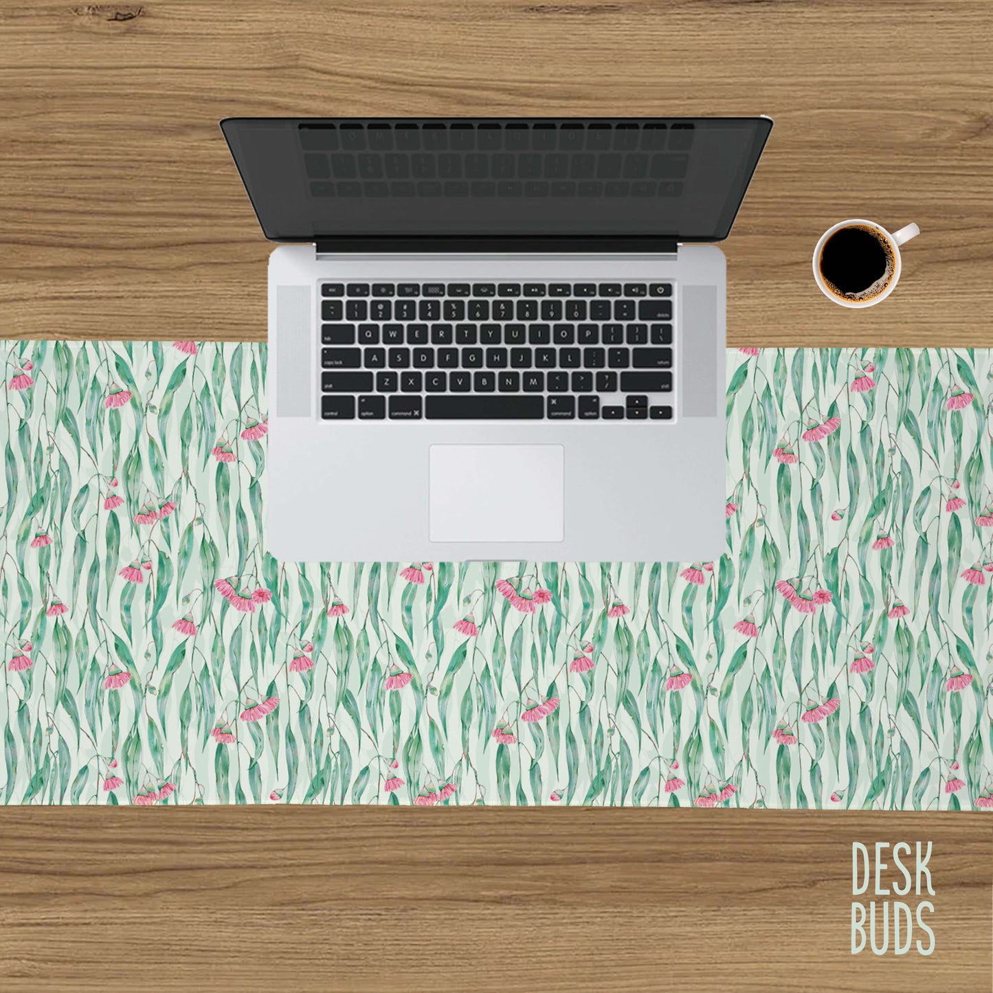 Gum leaves with pink blossom extra large desk mat 80cm x 30cm