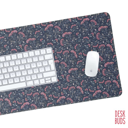 Dark grey and pink floral extra large desk mat 80cm x 30cm