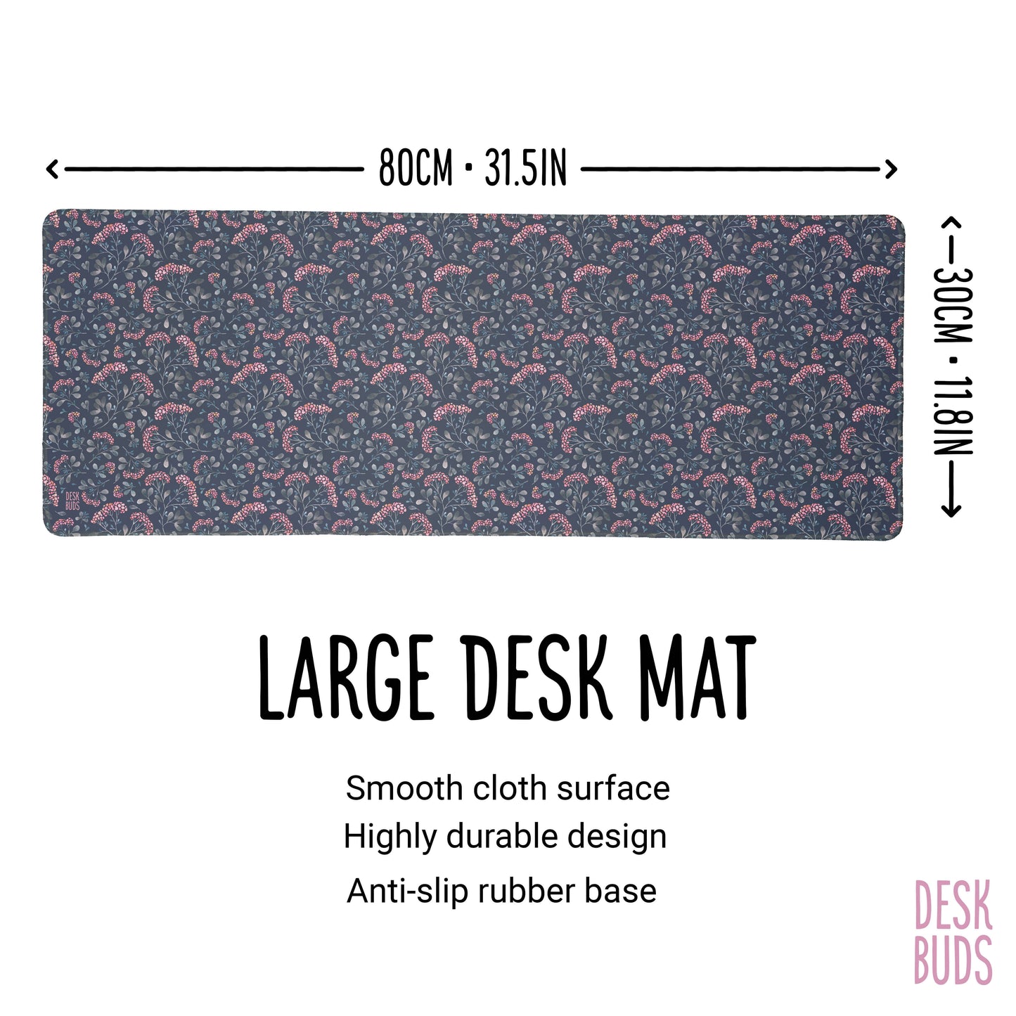 Dark grey and pink floral extra large desk mat 80cm x 30cm