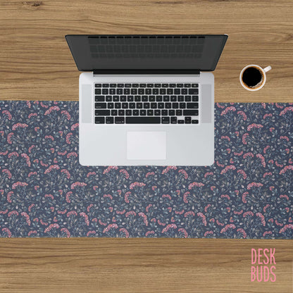 Dark grey and pink floral extra large desk mat 80cm x 30cm