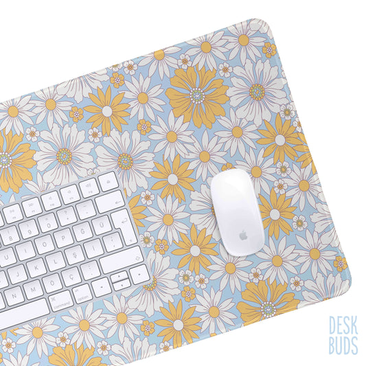 Yellow and Blue Floral Desk Mat