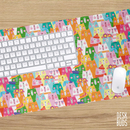 Lots of cute cats large gamer desk mat