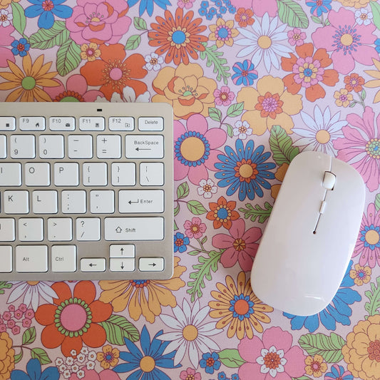 Brighter Retro colouful flower Desk Mat